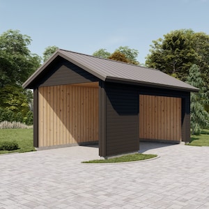 12' x 20' Wood Carport Plans , Gable Roof Garage Building Blueprints