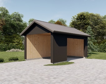 12' x 20' Wood Carport Plans , Gable Roof Garage Building Blueprints