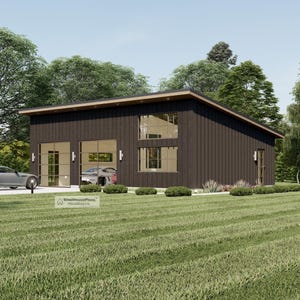 24'x36' Modern Garage plans with Studio Apartments, 2 Car Architectural Building Blueprints.
