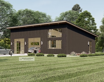 24'x36' Modern Garage plans with Studio Apartments, 2 Car Architectural Building Blueprints.