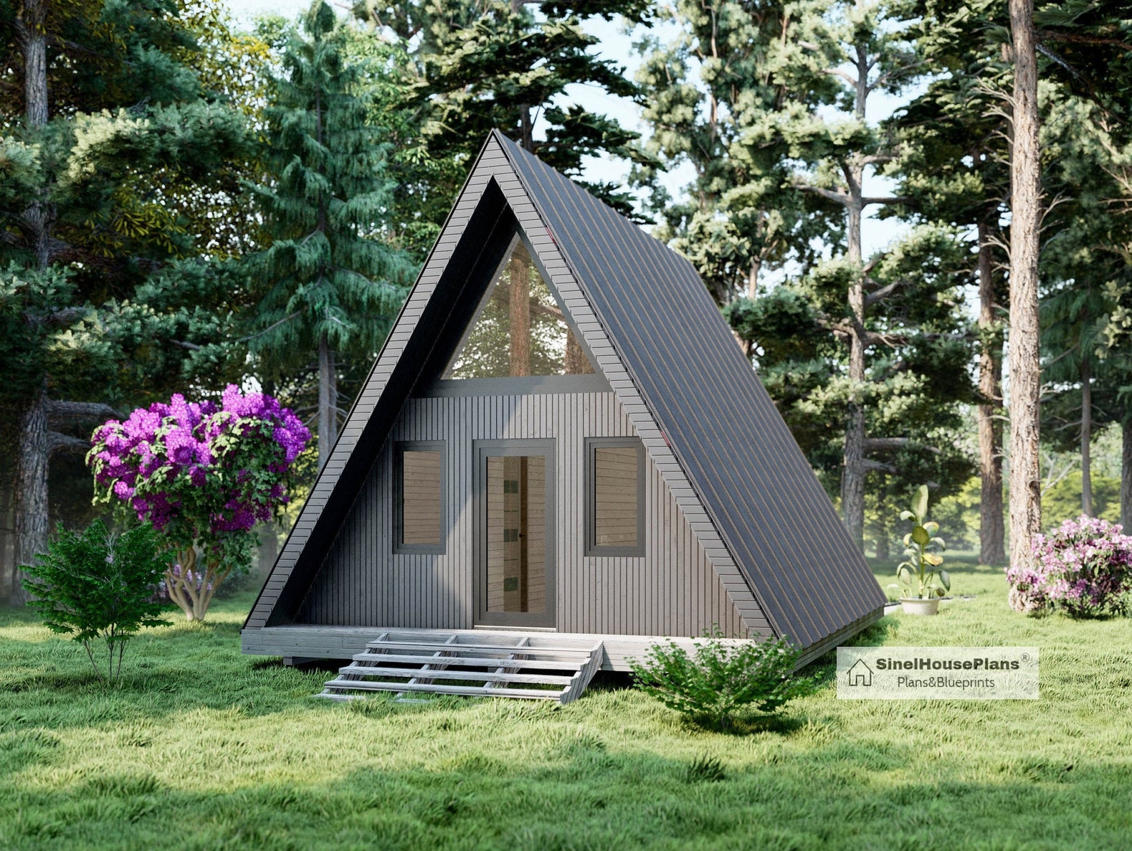 Aframe Two Story Tiny House Plans, 20' X 26' Triangular Cabin Building