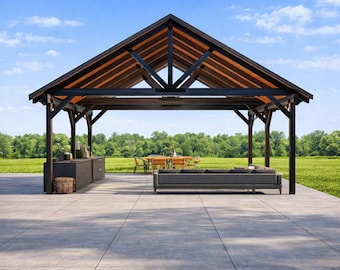 24’x20’ Wooden Pavilion plans PDF, Garden Outdoor Shelter Blueprint