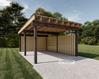 Moderne carportplannen, 14'x18'-6'' lean to paviljoenblauwdrukken, eenvoudig te volgen carportgaragetekeningen voor één auto.