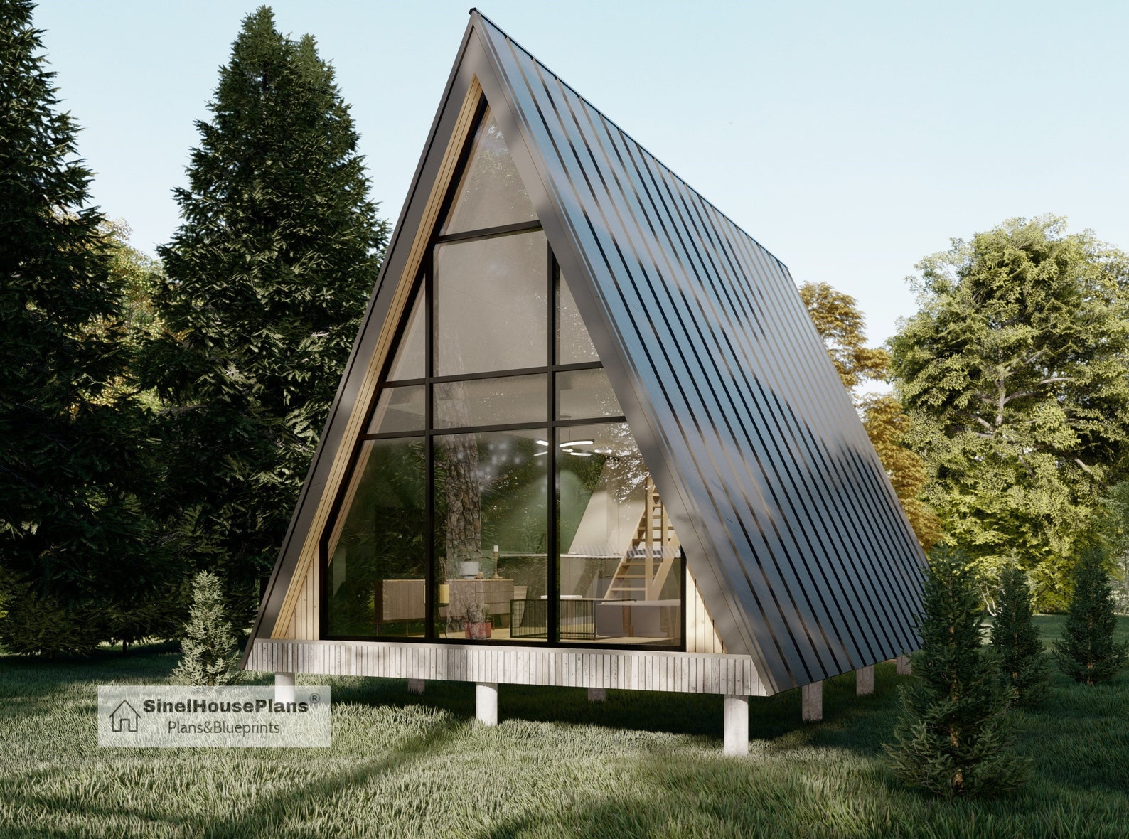 A Frame Cabin House Plans With Loft 16x30 Cottage Building Drawings Etsy