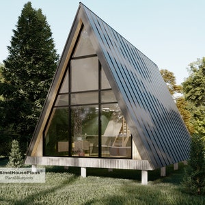 A Frame Cabin House Plans with loft 16x30 Cottage Building Drawings
