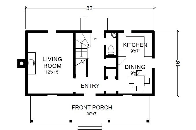 975 Ft2 House Plans,16x32 Farmhouse,2 Bedroom 2 Bathroom Building ...
