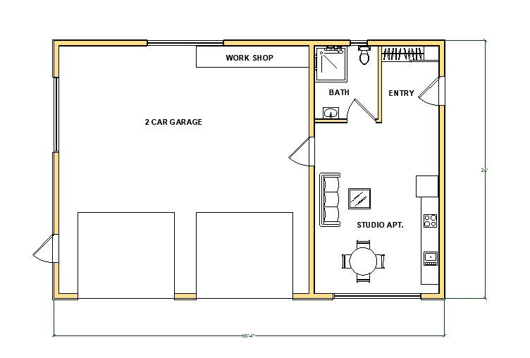 24'x36' Modern Garage Plans With Studio Apartments 2 - Etsy Canada