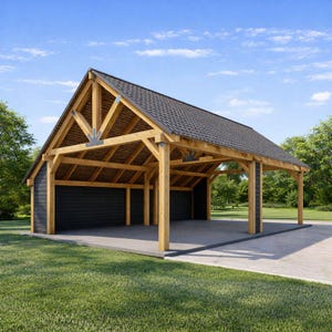 Timber Frame Carport Plan: 34'x22' Gable Pavilion Blueprints (PDF)