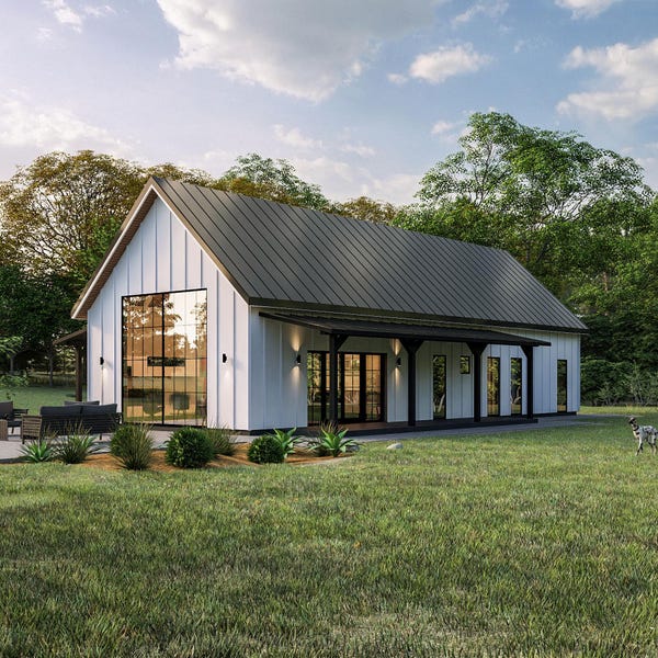 Modern Scandinavian Two Bedroom Cabin Plan, Contemporary Cottage Architectural Blueprints