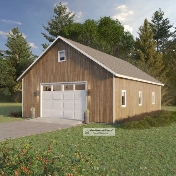 32' x 48' Post Framed Garage plans, Pole Barn Construction Architectural Blueprints