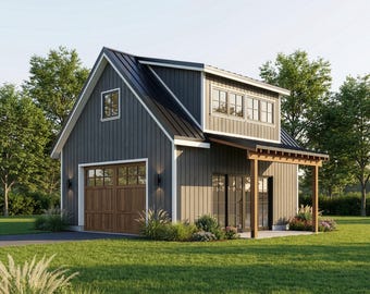 Modern Garage plans with Loft  – 20'x24' Detached Garage Blueprint (PDF)