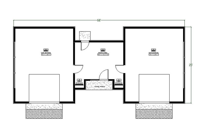 Modern Garage Plan with Workshop Area, 25 'x 56' 2-Car Garage Blueprints image 3