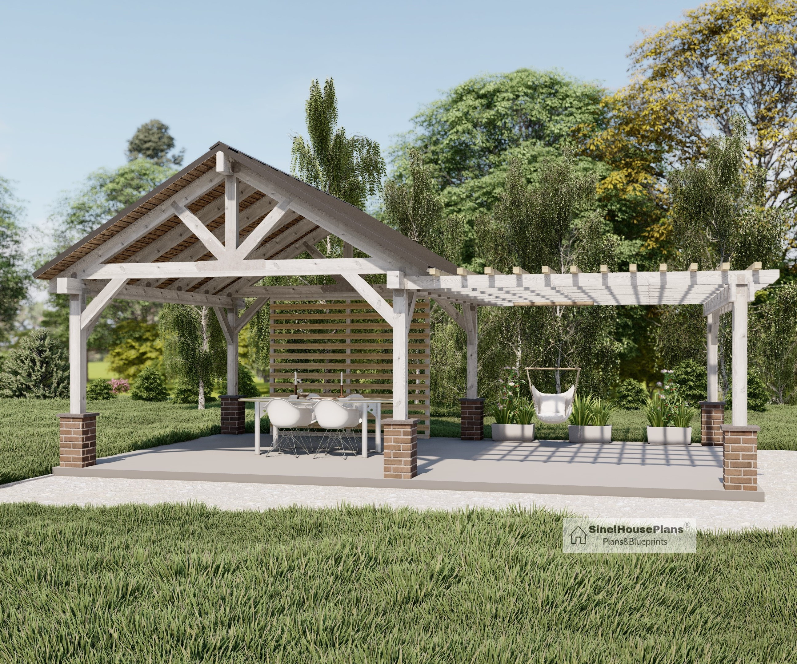 26'x16' Pavilion With Pergola Plans, Outdoor Gazebo Blueprints - Etsy