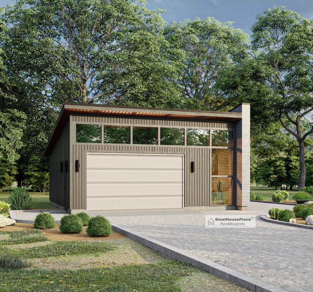 One Car Contemporary Garage Plan,25'-5''x 24' Modern Garage ...