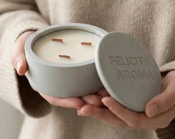 Handcrafted Citronella Candle with Lid – 3-Wick Cement Bowl, Outdoor Decor