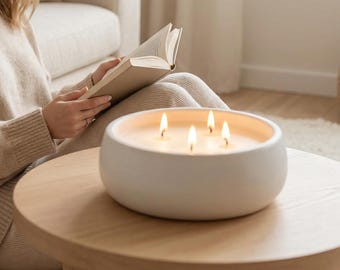 Extra Large Candle in Concrete Bowl | 24oz Handmade Scented Candle | Modern Cement Centerpiece | Luxury Home & Wedding Décor