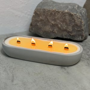 Concrete Oval Candle Dough Bowl Shape Soy Candle with 4 Wooden Wicks | Extra Large Centerpiece |  Outdoor & Indoor Use