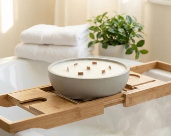 Extra Large Concrete Bowl Candle | 7 Wick Soy Wax Centerpiece | Oversized Cement Candle | Modern Home Décor Gift