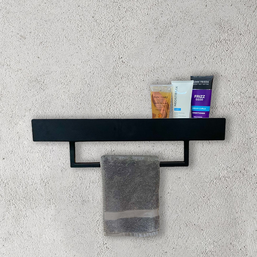 Metal Bathroom Shelf With Towel Rail. Black or White Powder Coating ...