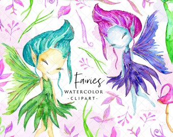 Forest Fairy Clipart, Fairy Tale Clipart, Watercolor Fairies Png, Magical Mushroom Clipart | Digital Download