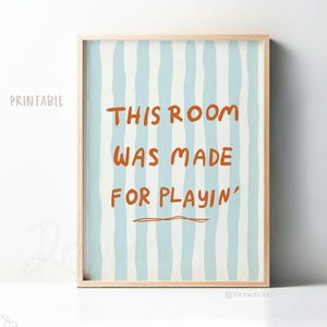 Deze kamer is gemaakt om mee te spelen, afdrukbare/trendy speelkamermuurkunst, handgeschreven, custom/cool kinderkamerdecor, roze, rood, blauw | Digitaal