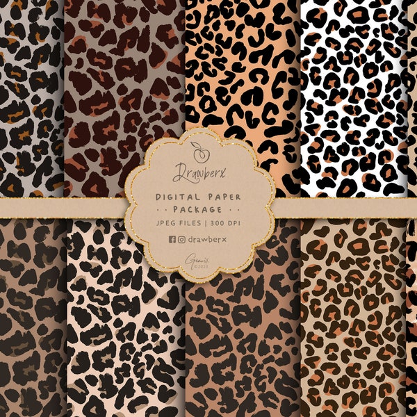 Leopard Print Digital Paper, Leopard Seamless Pattern, cheetah seamless file, Brown Fashion Surface Patterns, Fabric Designer Paper