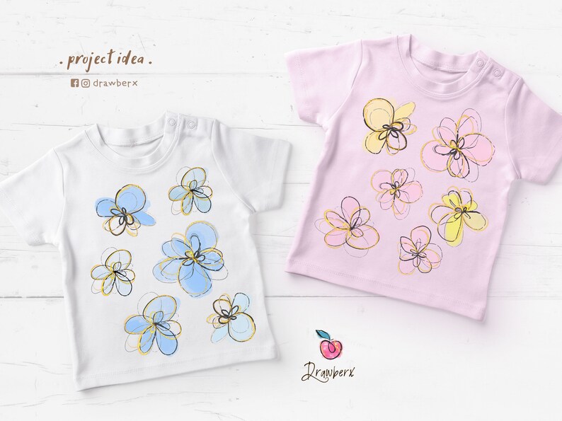 Doodle Flowers Clipart / Cute, hand-drawn Abstract Flowers, png files, whimsical bild 5