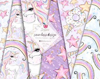 Rainbow Unicorn Digital Paper, pastel unicorn Seamless File | pink, girly, glitter, pretty, baby girl, cute kids seamless file, fabric POD