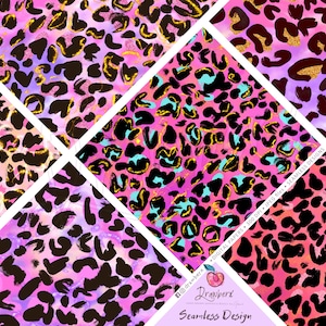 Leopard Seamless pattern, hot pink cheetah print, Digital Papers, Seamless File, Neon Glitter Pink Purple Glam Fashion Surface Fabric Design