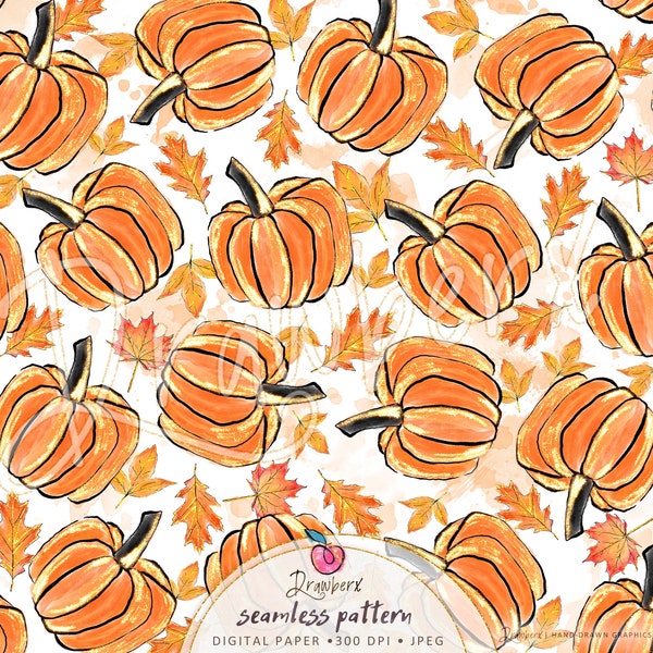 Fall Seamless Pattern /Pumpkin / Seamless File / thanksgiving, autumn, boho /digital paper / Repeat Pattern /Cute Kids Fashion Fabric Design
