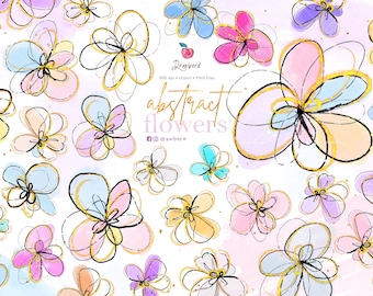 Doodle Flowers Clipart / Cute, hand-drawn Abstract Flowers, png files, whimsical
