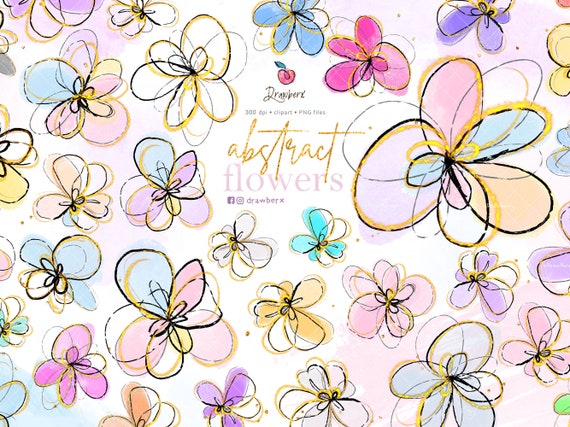 Doodle Flowers Clipart / Cute, hand-drawn Abstract Flowers, png files, whimsical