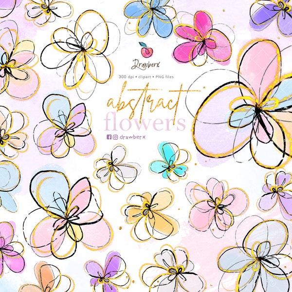 Doodle Flowers Clipart / Cute, hand-drawn Abstract Flowers, png files, whimsical