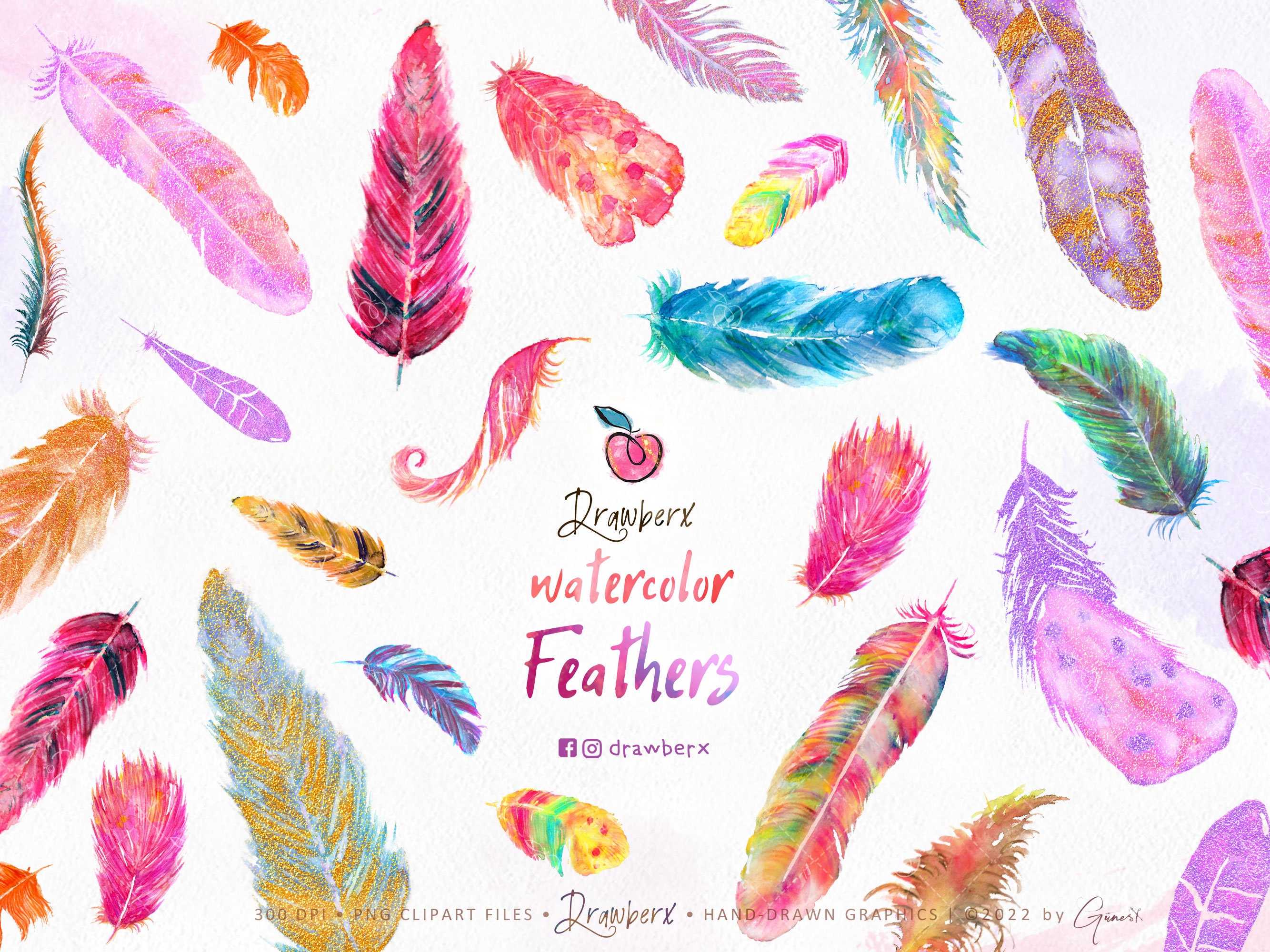 Watercolor Clipart Blue Feathers, Png Graphic by mariya