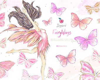 Spring Fairy and Butterflies Clipart | fairy girl png, fairy tale, pink, pretty wings, ballerina, adult fairy, spring graphics