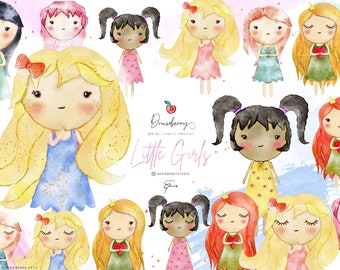 Little Girl Clipart / Cute Watercolor Girls Clipart / little girl illustration / cute girls, baby girl, blonde, black, brown hair, red hair