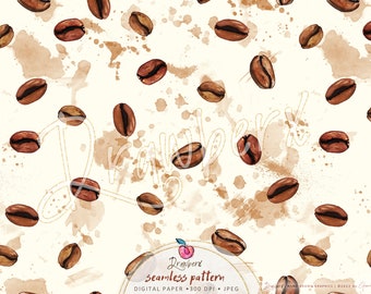 Coffee seamless pattern, coffee beans / Seamless File / fall, autumn, cozy winter /digital paper / repeat pattern / Digital Fabric Pattern