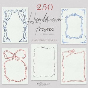 Hand Drawn Frames, svg & png, Whimsical Frames, Ribbon Bows Clipart, Wavy Squiggle Doodle Frames, Wedding Invitation Border, Digital Frames