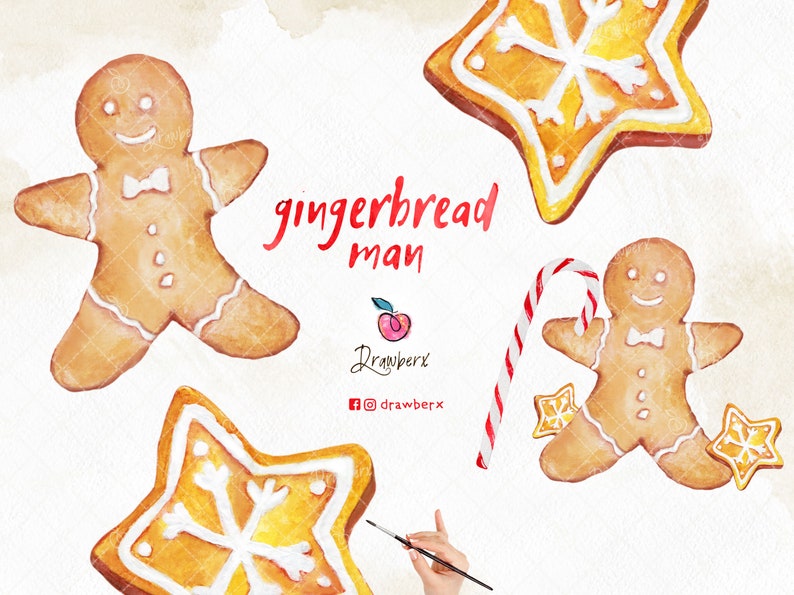 Candy Cane Clipart, Gingerbread Man Png, Watercolor Christmas Candy