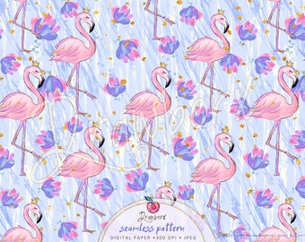 Flamingo Seamless Pattern / Seamless File / cute animals, summer, tropical /digital paper / Repeat Pattern /Baby, Kids Fashion Fabric Design