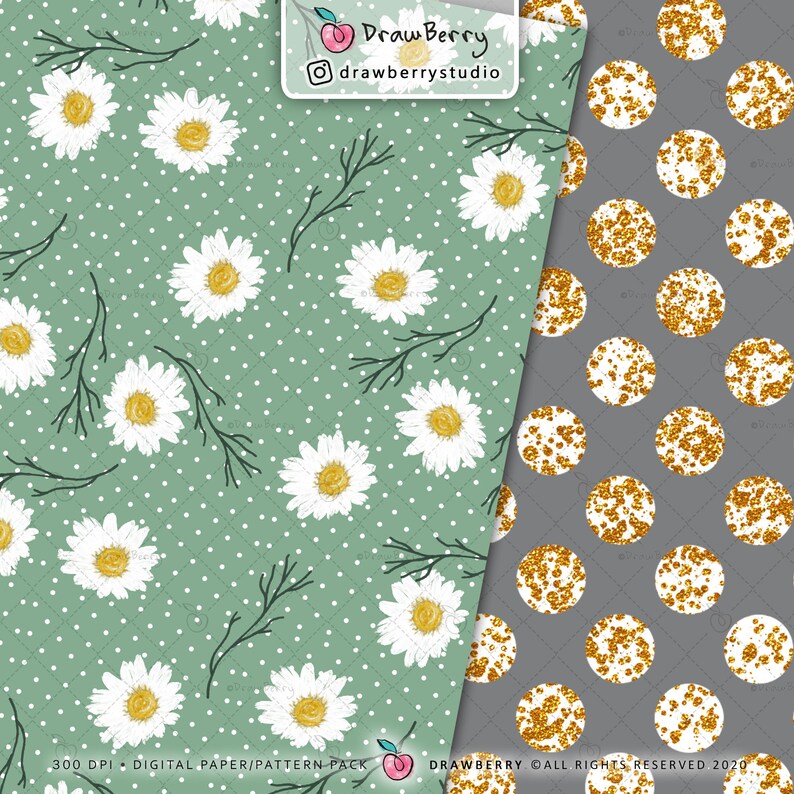 Daisy Digital Paper Pack Seamless Pattern Spring Daisies Flower Digital Pattern Floral Background Digital Download Drawberry Dp 052 Digital Art Collectibles Vadel Com