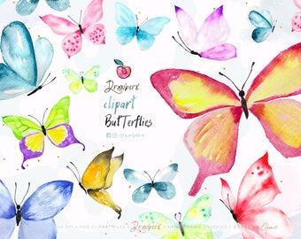 Watercolor Butterfly Clipart / hand painted butterflies, Set of 23 png files