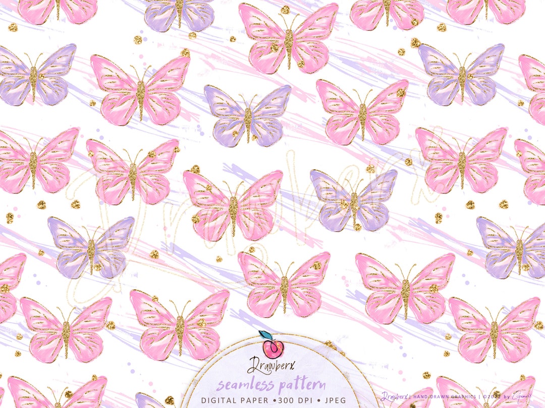 Butterfly Seamless Pattern - Lilac & Pink Cute Baby Butterflies Digital ...