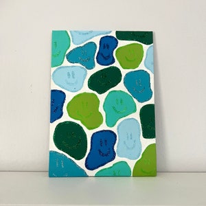 Blue & Green Glitter Smiley Face Painting | Wall Art | Gift for her | Gift for friend | Dorm Decor