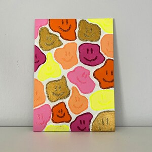 Glitter Smiley Face Painting - Pink, Orange and Yellow | Wall Art | Gift for her | Gift for girlfriend | Dorm Decor