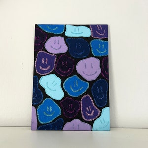 Blue & Purple Glitter Smiley Face Painting | Wall Art | Gift for her | Gift for girlfriend | Dorm Decor