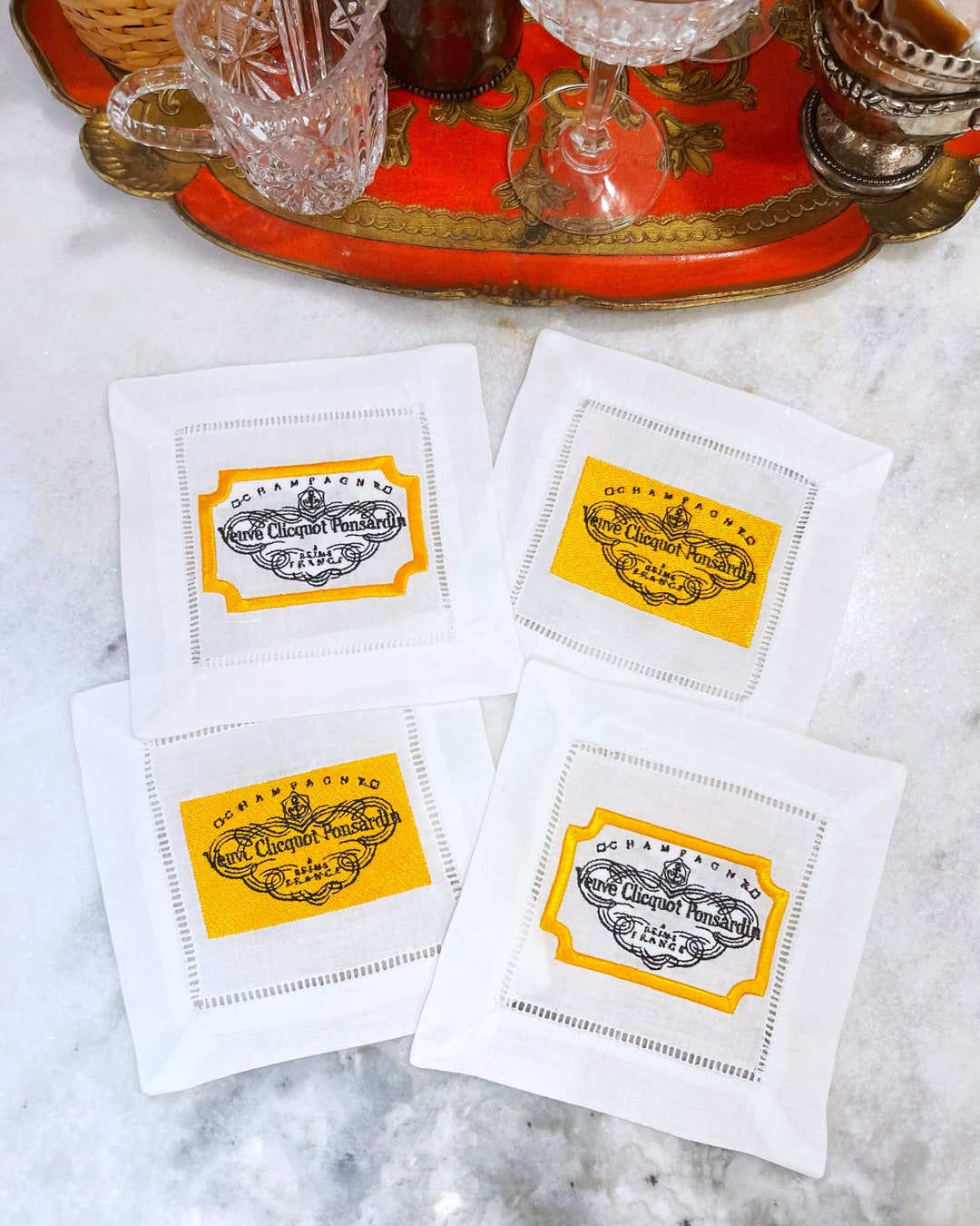 Champagne Cocktail Napkins Veuve Yellow Label Cocktail Etsy
