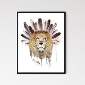 Lion Art Print, Leo Art Print, Watercolor Lion Wall Art, Watercolor Print, Tribal Art, Lion Painting