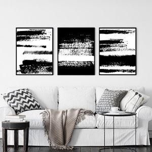Set of 3 Prints, Set of 3 Wall Art, Abstract Wall Art, Black and White Wall Art, Abstract Art, Black Art, Brushstroke Art
