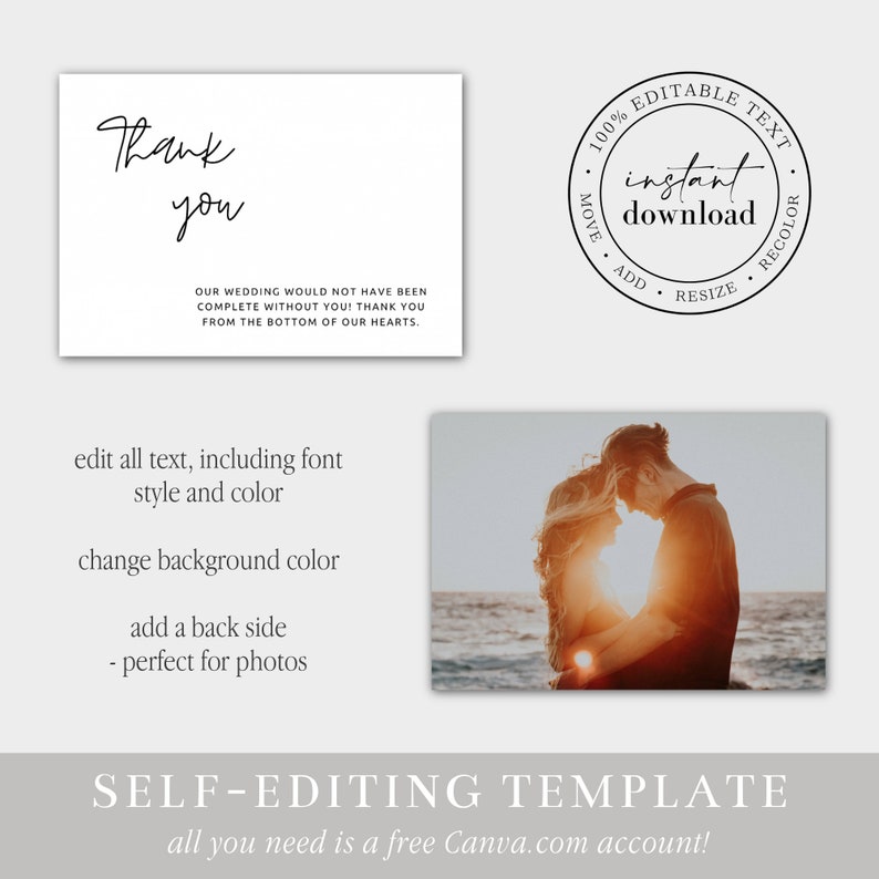 Editable Thank You Cards Modern Wedding Thank You Minimalist Thank You Card Template Modern Minimalist Simple Wedding Thank You